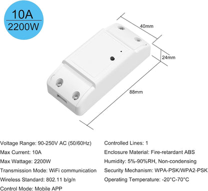 WiFi Smart Switch Compatible with Alexa & for Home Timer 10A/2200W Wireless Remote Switch for Android/iOS APP Control for Electric Appliances Universal Smart Home Automation Module