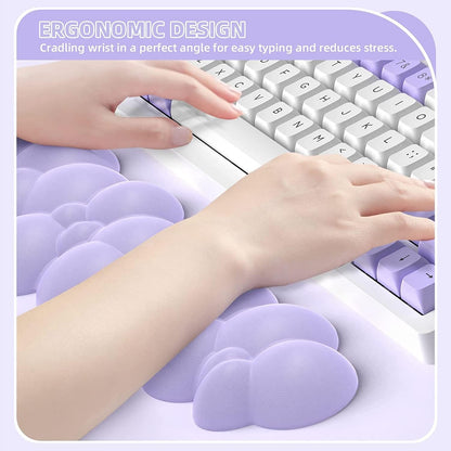Cloud-Soft Ergonomic Wrist Rest for 100 Keys 87 Keys 68keys Keyboard PU Material Anti-Slip Rubber Base Memory Foam Cloud-Shaped Palm Rest for Computer Laptop,Pain Relief (Purple)