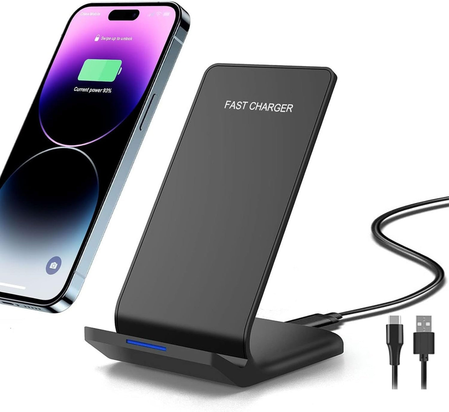 Wireless Charger Fast Wireless Charging Stand Compatible with iPhone 16 15 14 13 12 11 (Plus,Pro,Pro Max,Mini)/XS/XR/X,Samsung Galaxy S25 S24 S23 S22 S21 S20(Ultra,Plus)/Note 20/10,Pixel 9/87/6 Pro