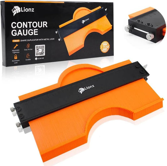 Lionz Contour Gauge Shape and Outline Tool - 10" Super Gauge Profile Tool with Lock and Adjusting Screws for Copying Angles and Odd Shapes. Gifts for Men - Stocking Stuffers for Him