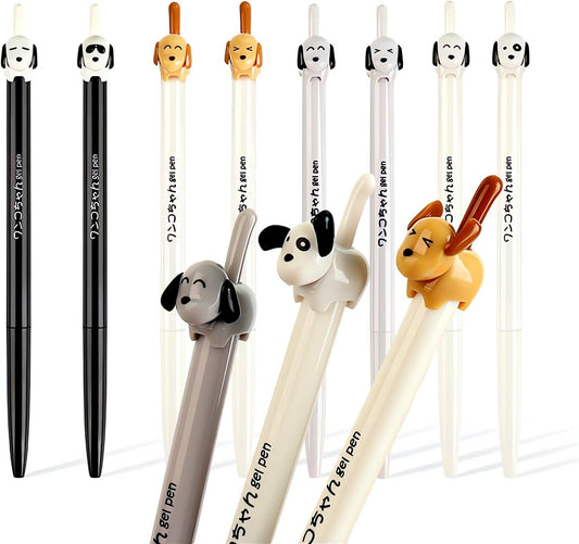 JUNXAKA 12 Pcs Retractable Dog Gel Pens, Fine Point 0.5mm Black Ink Cute Fun Animal Ballpoint Dog Pens Writing Vet Gifts Stationery Supplies (12pcs dog pens)