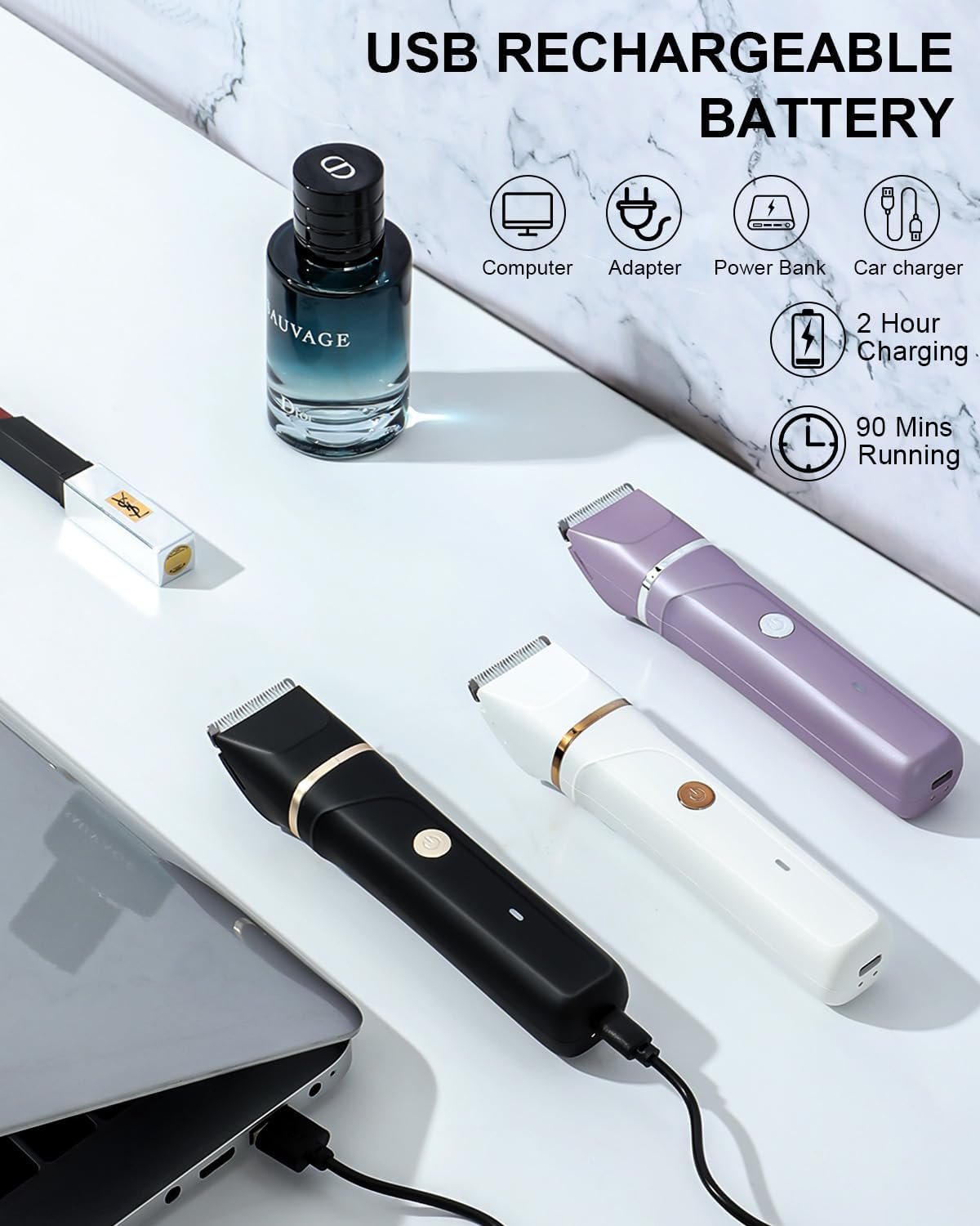 Body Hair Trimmer Men Painless Body Groomer & Ball Trimmer,3 in 1 Pubic Hair Trimmer for Men,USB Recharge Dock,Replaceable Ceramic Blade Heads,IPX7,Mens Grooming Kits,Black
