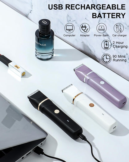 Body Hair Trimmer Men Painless Body Groomer & Ball Trimmer,3 in 1 Pubic Hair Trimmer for Men,USB Recharge Dock,Replaceable Ceramic Blade Heads,IPX7,Mens Grooming Kits,Black