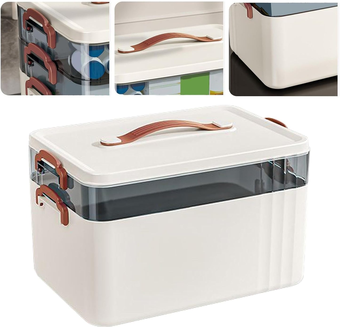 Generico Medicine Box Organizer, Multi-Tier Household Storage Medicine, 12.4x7.87in Clear Family Safety Accessories, Tools Container for Home Use, Camping, and Travel