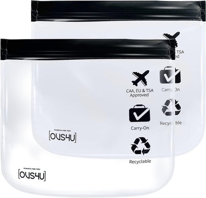 Clear TSA Approved Toiletry Bag, Quart Size Carry-On Clear Liquids Bag Airport Security Approved 3-1-1 Compliant Transparent Bag for Toiletries Cosmetics Travel (2pcs)