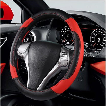 XINLIYA Leather Car Steering Wheel Cover, Universal 15 Inch for Car Truck SUV, Non-Slip and Breathable, Sport Style Design Odorless Steering Wheel Protector, Automotive Interior Accessories（Red）