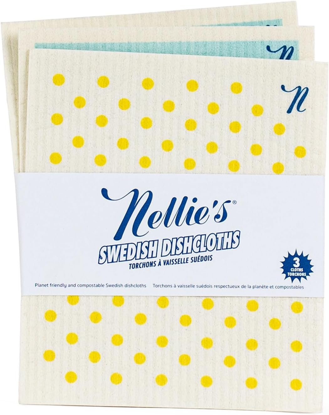 Nellie's Swedish Dishcloths (3 Pack) - Degradable, Eco-Conscious Paper Towel Alternative for Dishes - Absorb 15x Their Weight, Replace 15+ Rolls of Paper Towel - Ultra Absorbent and Odor-Free