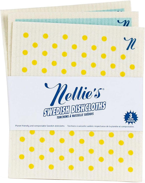 Nellie's Swedish Dishcloths (3 Pack) - Degradable, Eco-Conscious Paper Towel Alternative for Dishes - Absorb 15x Their Weight, Replace 15+ Rolls of Paper Towel - Ultra Absorbent and Odor-Free