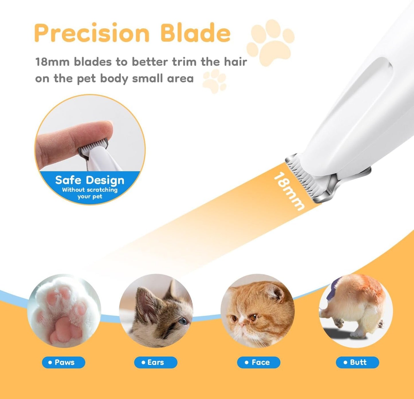 Mcbazel Cordless Dog Paw Trimmer with LED Light, Quiet Precision Pet Grooming Kit for Dogs and Cats, Electric Hair Clipper Pet Shaver for Paws, Face, Ears and Sensitive Areas