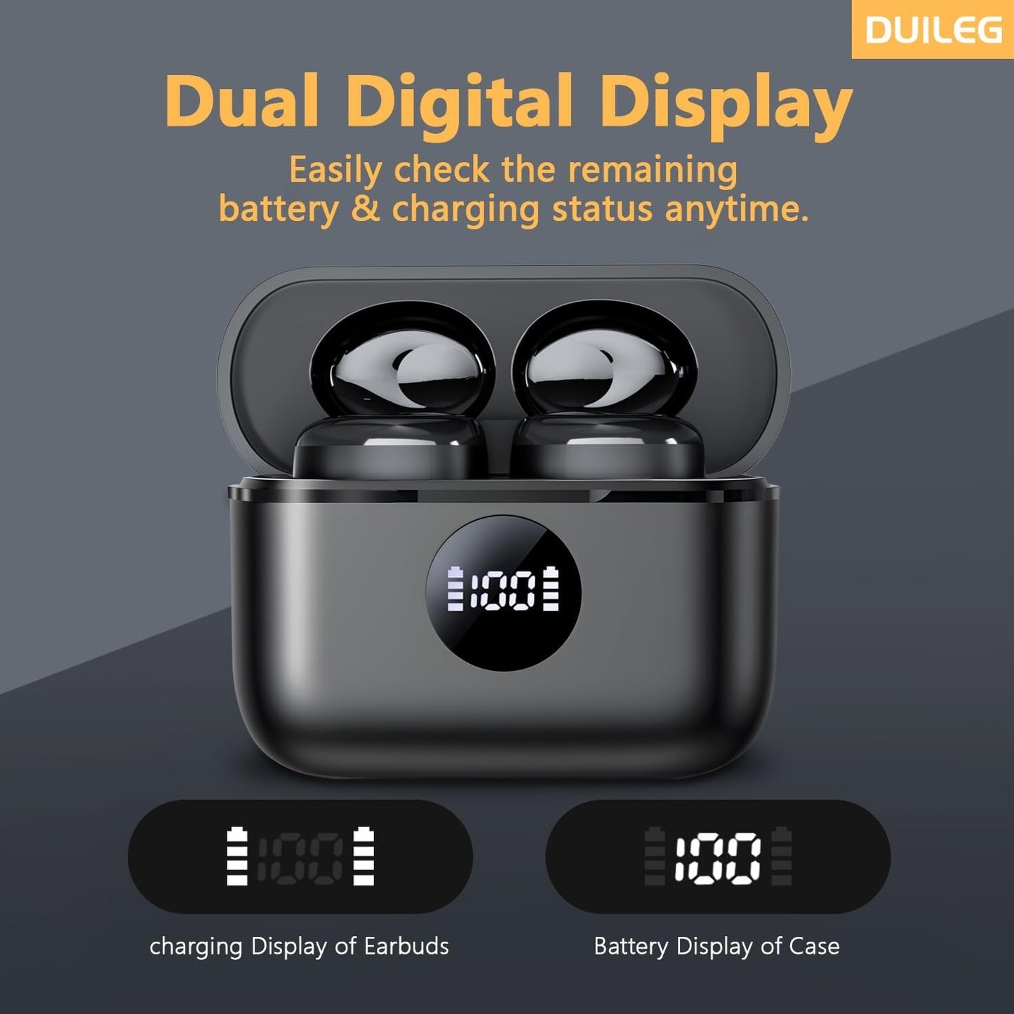 DUILEG Wireless Earbuds, Bluetooth 5.3 Headphones 50H Playtime with LED Digital Display Charging Case, IPX7 Waterproof in-Ear Earbuds HiFi Stereo Sound Earphone with Mic for Phone Computer Laptop