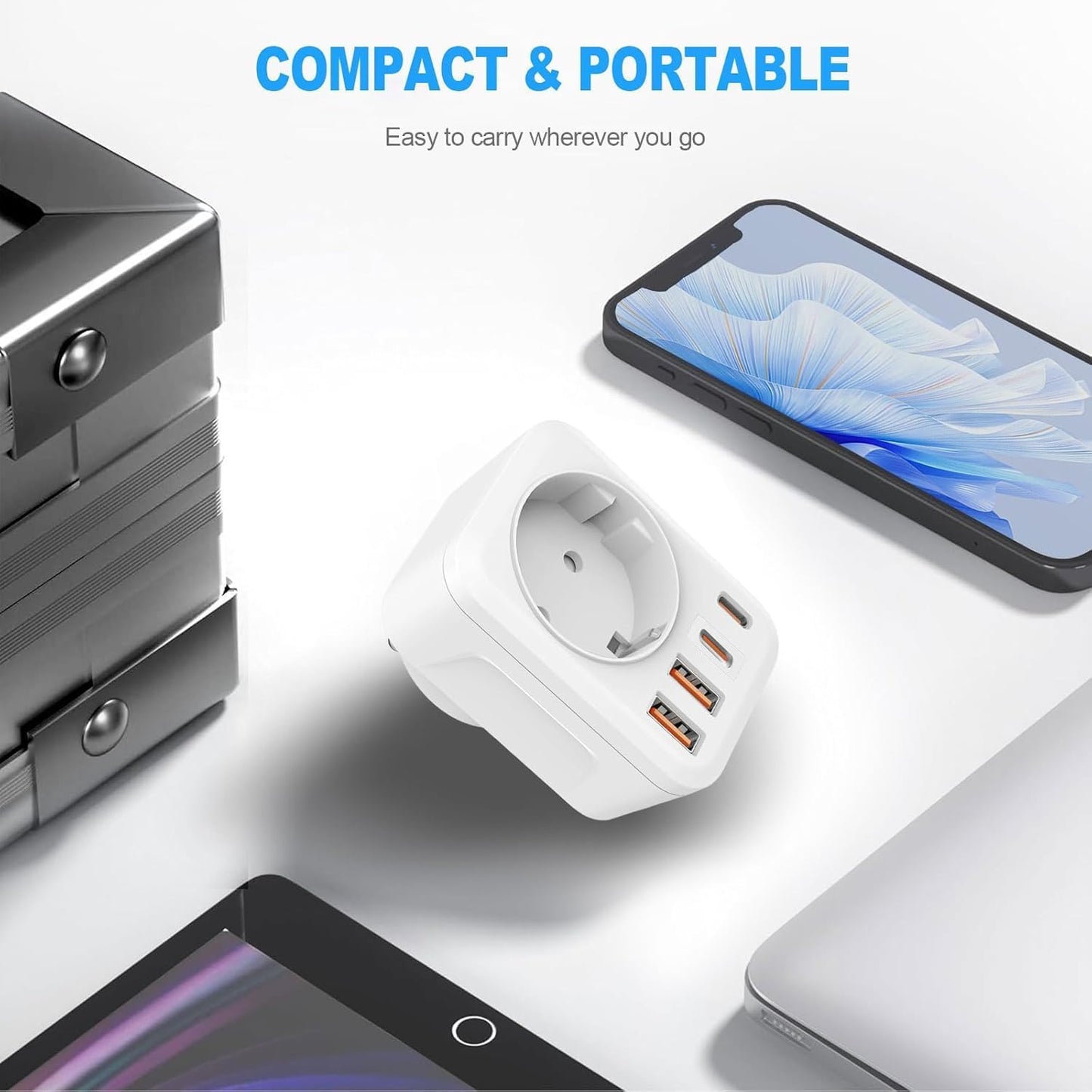 Clomnpe 2 x American Plug Adapter, 5 in 1 US Plug Italian Adapter, USA Travel Adapter with 2 USB A and 2 USB C, USA Adapter for America, Canada, Mexico, Thailand (Type B Plug)