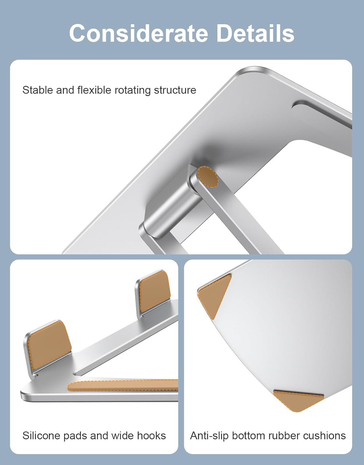 Niweya Laptop Stand for Desk, Adjustable Computer Stand, Aluminum Ergonomic Laptop Riser Holder Mount for Good Posture, Ventilated Cooling & Portable, for MacBook Air/Pro, All Notebooks 10-16