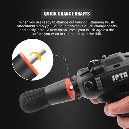 SPTA Hair Drill Brush Attachment - 5 Pcs Mixed Drill Brush Head Set, Auto Detail Car Detail Brush for Cleaning Interior or Exterior