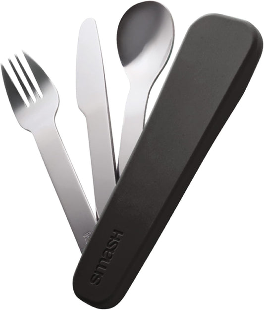 Smash Stainless Steel Cutlery Set with Silicone Case, Black/Silver