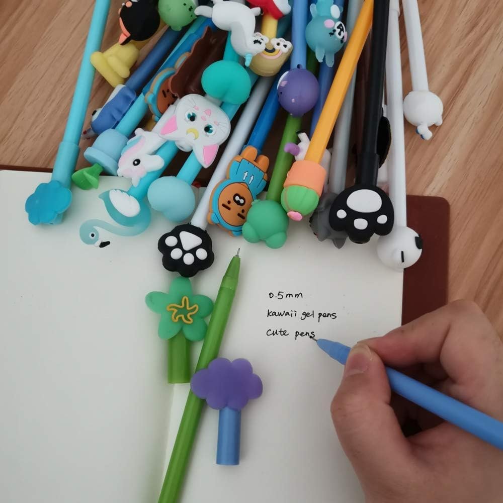 Colorful Kawaii Cute Cartoon Pens Random 20pcs 0.38mm with Pen Bags with Zipper for Girls Women, Great Stationery for School Office Home Use (Value Pack A)
