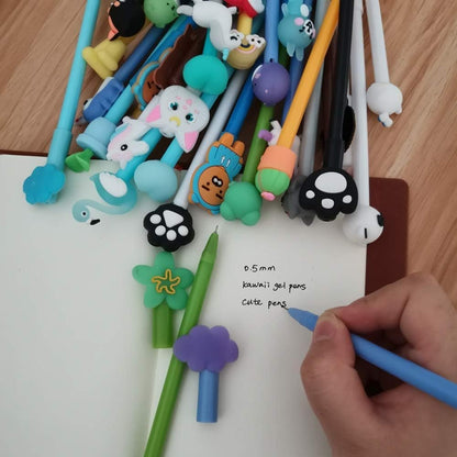 Colorful Kawaii Cute Cartoon Pens Random 20pcs 0.38mm with Pen Bags with Zipper for Girls Women, Great Stationery for School Office Home Use (Value Pack A)