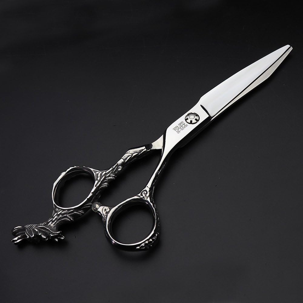 6 Inch Study Hairdressing Styling Scissors Professional Hairdressing Scissors Japan Chinese Dragon Design Shank Scissors Tools(Flat Cut 6 Inch-D)