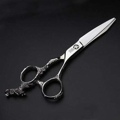 6 Inch Study Hairdressing Styling Scissors Professional Hairdressing Scissors Japan Chinese Dragon Design Shank Scissors Tools(Flat Cut 6 Inch-D)