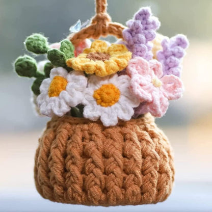 XINLIYA Crochet Cute Potted Plants, Hanging Handmade Knitted Decor for Women Men, Woven Cute Charms Ornament Pendant, Car Accessories Interior Aesthetic (Coffee/Green)