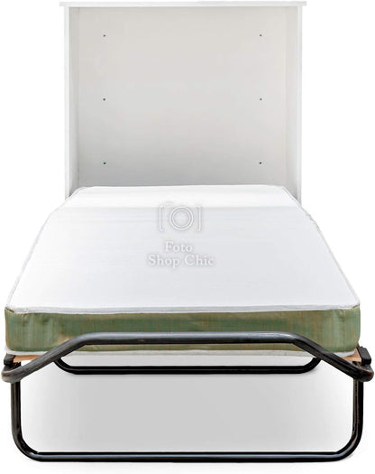LE CHIC ARREDAMENTI Folding Wooden Single Folding Bed with Wheels with Bed Base and Slatted Frame and High Density Mattress, Thickness 10 cm