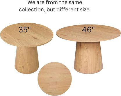 KOSSMAI Modern Round Dining Table with Wide Pedestal Base, 35", Wood Grain Finish, Anti-Tip Weighted Base,Oak or Black Color – Small Space & Kitchen Dining Table, (Oak)