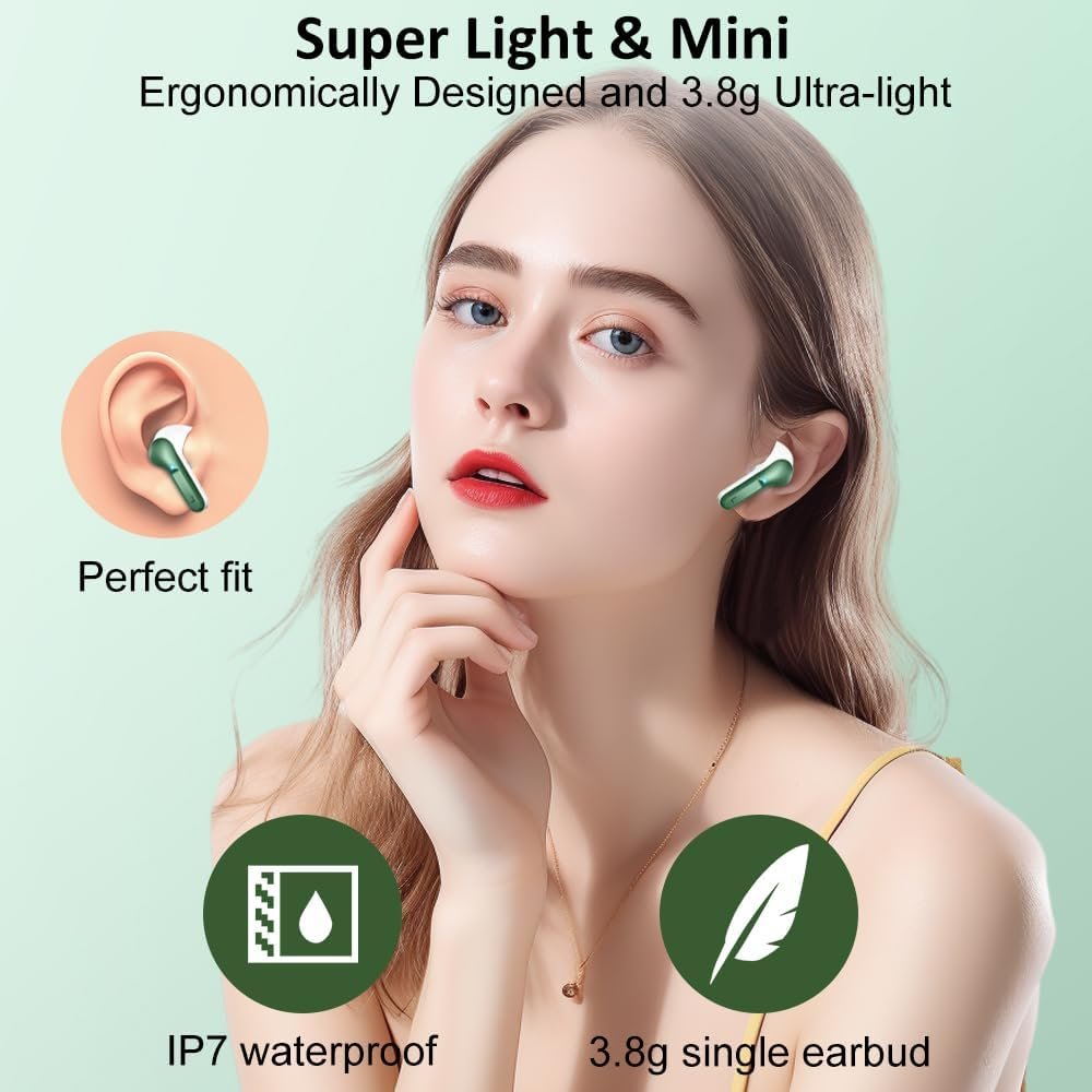Wireless Earbuds, Bluetooth Headphones 5.3 NEW Ear Buds with 4 ENC Noise Cancelling Mic, Deep Bass HiFi Stereo 40H in Ear Earphones with LED Display, IP7 Waterproof Wireless Headphones for Android/iOS