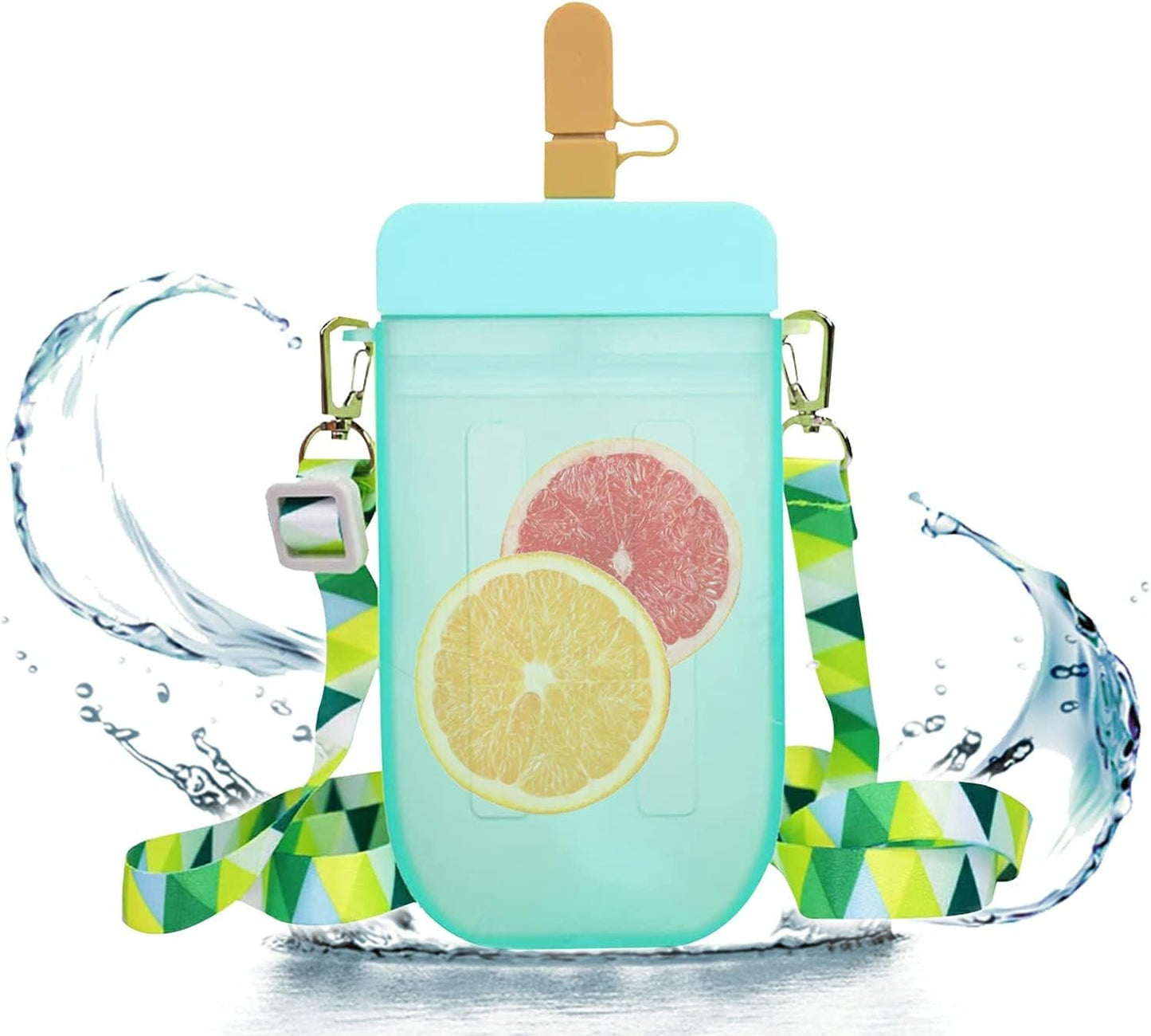 Popsicle Water Bottle with Strap, Creative Kawaii Water Bottle with Straw for Kids Transparent Water Jug Juice Drinking Cup Suitable for Camping Outdoor Travel Kids School 300ML