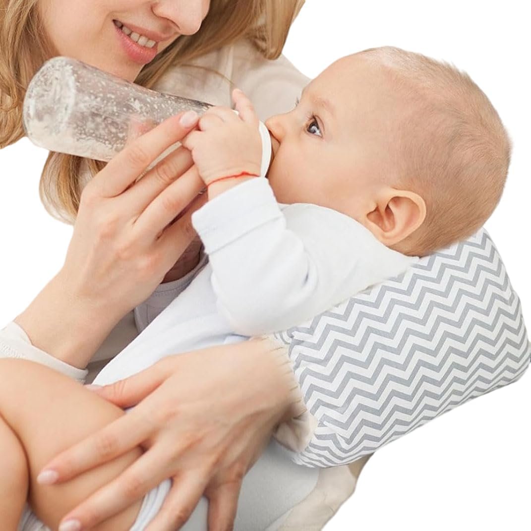 LENOTEX Breastfeeding Pillows Cotton Nursing Arm Pillow Skin-Friendly Feeding Pillow Mini Arm Pillow for Breastfeeding Washable Nursing Pillow for Bottle Feeding (Grey Fine Stripe)