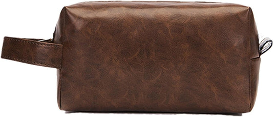 Gungtj Men's Travel, Toiletry Organizer Bag, Retro Pu Leather, Large Hanging Backpack, Water-Resistant Cosmetic Pouch, (8.27 x 3.54 x 4.72 inches), Perfect For Toiletries And Hygiene, Coffee, Please