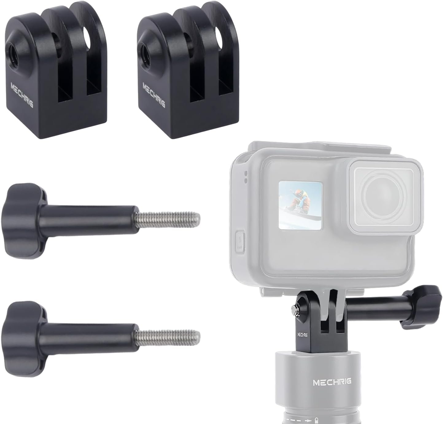 Mechrig Aluminum Alloy Tripod Mount Adapter for GoPro Hero 13/12/11/10/9/8/7, Mini 1/4-20 Metal Monopod Mount for AKASO Campark and Other Action Cameras