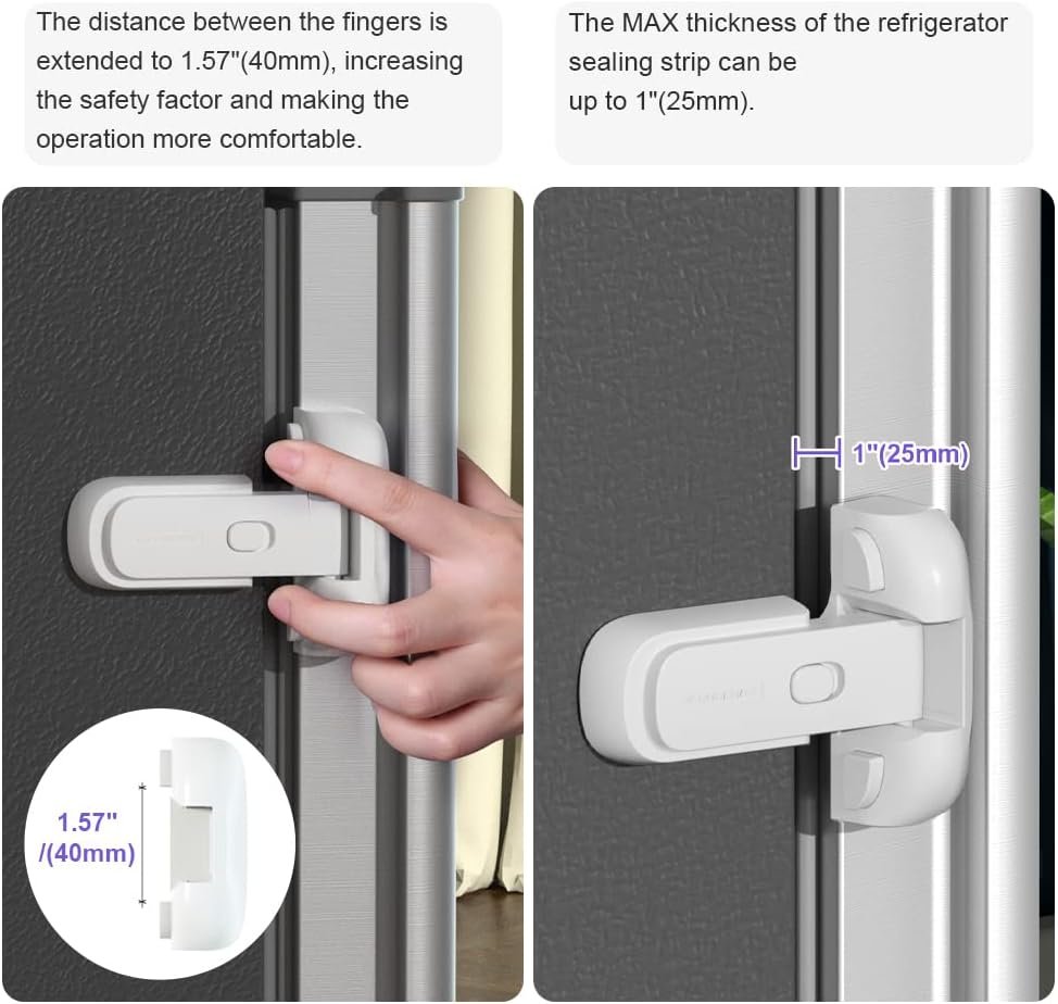 EUDEMON 1 Pack Updated Child Proof Refrigerator/Fridge/Freezer Door Lock Apply to Max 1"(25mm) Sealing Strip for Toddlers and Kids, no Tools Need or Drill (White)