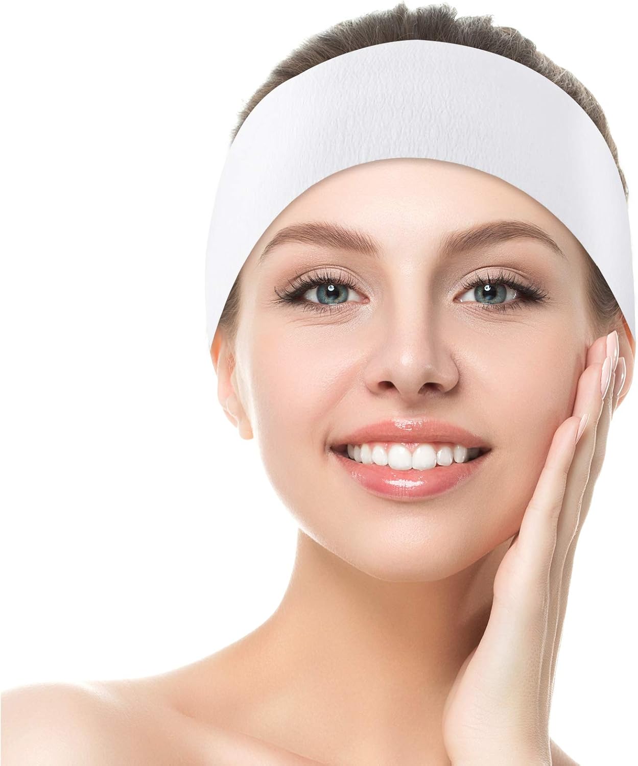 WILLBOND 50 Pieces Disposable Headbands Soft Non-woven Spa Facial Headbands Stretch Skin Care Hair Band with Convenient Closure, Salon Makeup Sauna Supplies for Women Girls, White