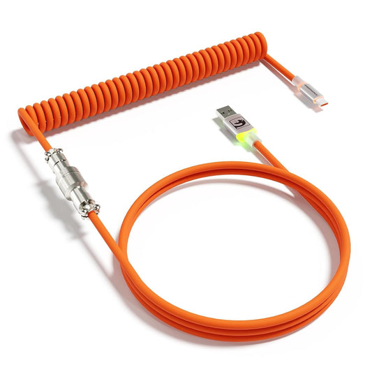 MAMBASNAKE C01Ultra RGB Lighting Coiled Keyboard Cable for Gaming Keyboard, Double-Sleeved Mechanical Keyboard Cable with Detachable Metal Aviator,Type-C to USB-A for Charging/Gaming-Orange