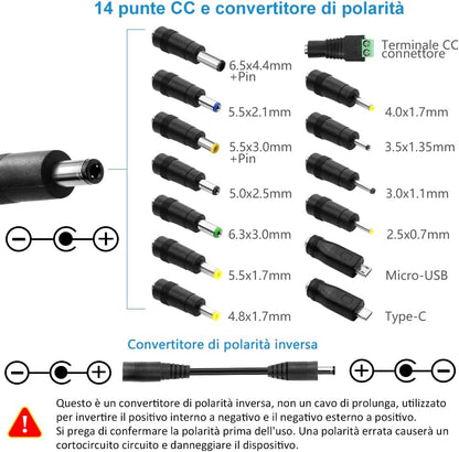 SHNITPWR Alimentatore universale da 3,5V ~ 24V, 48W, 2A, AC/DC, con 14 connettori adattatori, per dispositivi elettronici da 3,5 V a 24V, cornice per fotocamera per baby monitor e strisce LED, ecc.