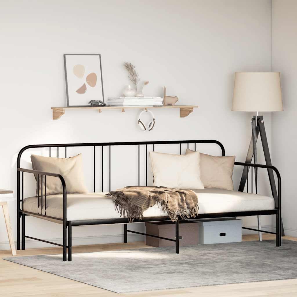 vidaxl Black 2-in-1 Metal daybed/Trundle - 92x187 cm - Space-Saving Sofa Bed with Storage - Modern Style