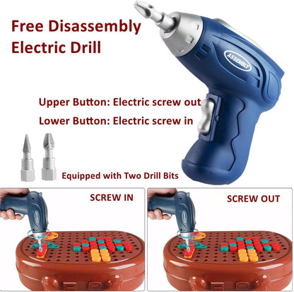 Montessori Toys Tool Set Play Toolbox for Boys Ages 3-12 Years Old, Bear Tool Box Fine Motor DIY STEM Toy, Puzzle Game Toy Set with Electric Drill Screw Tool Set, Creative Kids