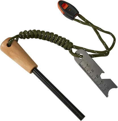 Fire Starter Survival Tool, 5/16" Ferro Rod 2 Pack with Paracord Lanyard, Multi-Tool Striker and Wooden Handle, Flint and Steel Fire Starter Kit for Your Hiking, Backpacking and Camping Essentials