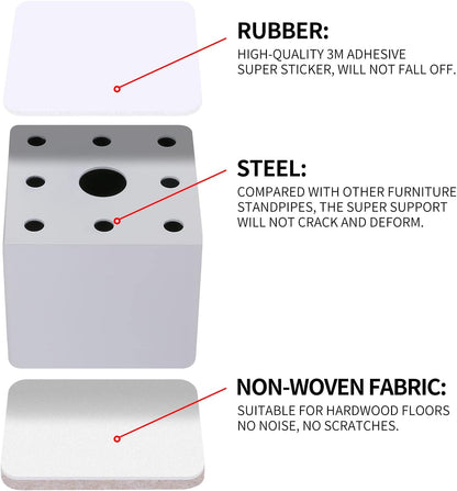 RCHYFFED Furniture Risers 5 cm High in Steel, Self-Adhesive Space-Saving Bed Riser, Furniture Legs 2 Inch Protects Floor, Table Feet, 4 Pieces Feet for Bed Sofa and Cabinets