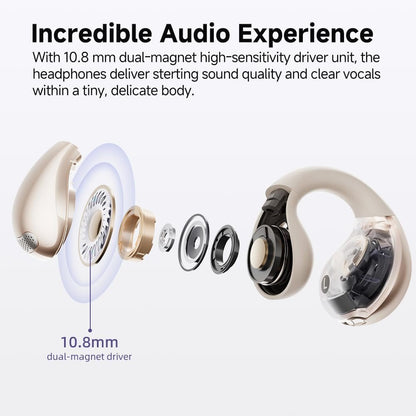 QCY Crossky C30 Open Ear Headphones Wireless Bluetooth, Clip-On Earbuds with 4 ENC Noise Cancelling Mic, Stable Fit, Dual Connection, EQ Customized, Sports Earphones for Workout/Running
