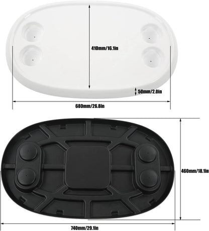 Removable Rectangular Marine RV Table, 680x410mm Oval Table Top Boat Dining Table with 4 Cup Holders Removable Office Desk Rectangle White Humanized for Camper RV Yacht