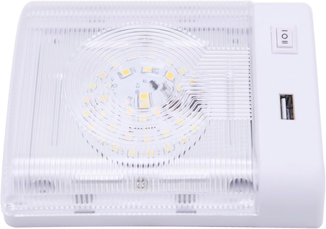 Facon 12V RV Interior Lights with Fast USB Charger (5V/2.4A), Dual-Tone 3000K/4000K Smart Lighting Upgrade for RVs, Campers, Boats, Square Single Pancake RV Lighting