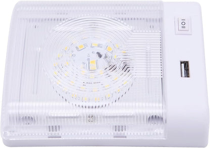 Facon 12V RV Interior Lights with Fast USB Charger (5V/2.4A), Dual-Tone 3000K/4000K Smart Lighting Upgrade for RVs, Campers, Boats, Square Single Pancake RV Lighting