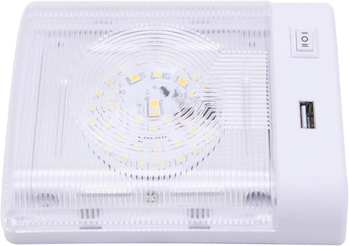 Facon 12V RV Interior Lights with Fast USB Charger (5V/2.4A), Dual-Tone 3000K/4000K Smart Lighting Upgrade for RVs, Campers, Boats, Square Single Pancake RV Lighting