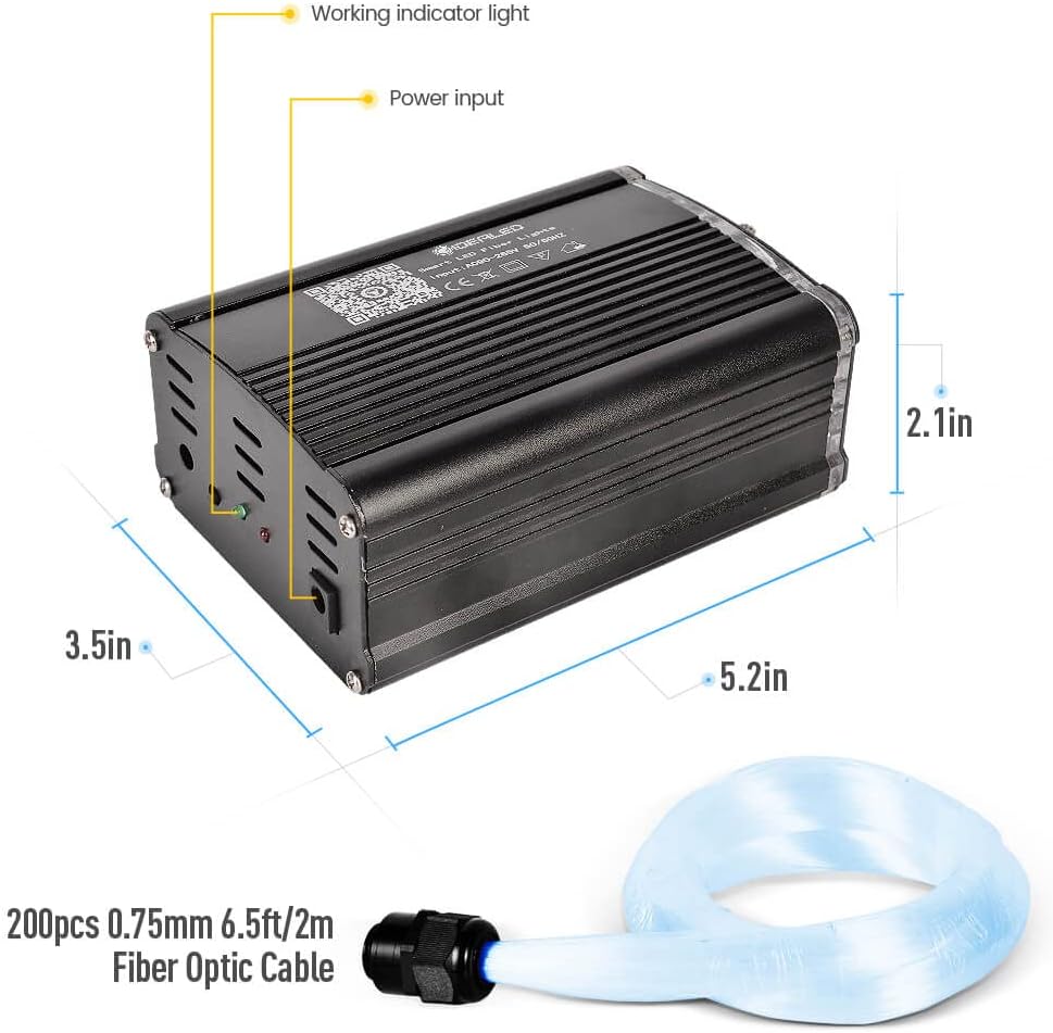 Smart LED Fiber Optic Lights, Bluetooth APP Controlled + Music Activated RGBW Starlight Headliner Kit with RF Remote Control, 200pcs 6.5ft 0.03in Optical Fiber Cable for DIY Car/Home Theater Ceiling