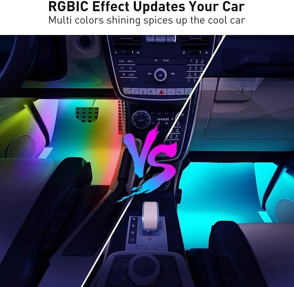 Govee Interior Car Lights, RGBIC Car Lights Car Atmosphere Lights with Smart APP Control 4pcs, Music Sync Mode, 30 Scene Options 16 Million Colors, DIY Mode, Car LED Strip Lights for Cars, SUVs