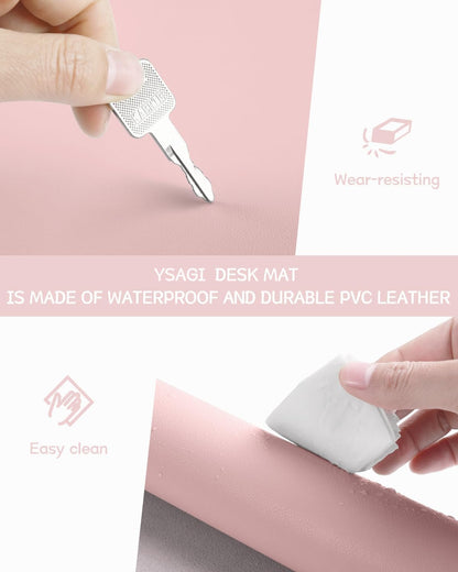 YSAGi Non-Slip Desk Pad,Mouse Pad,Waterproof PVC Leather Desk Table Protector,Ultra Thin Large Desk Blotter, Easy Clean Laptop Desk Writing Mat for Office Work/Home/Decor (Pink, 31.5" x 15.7")