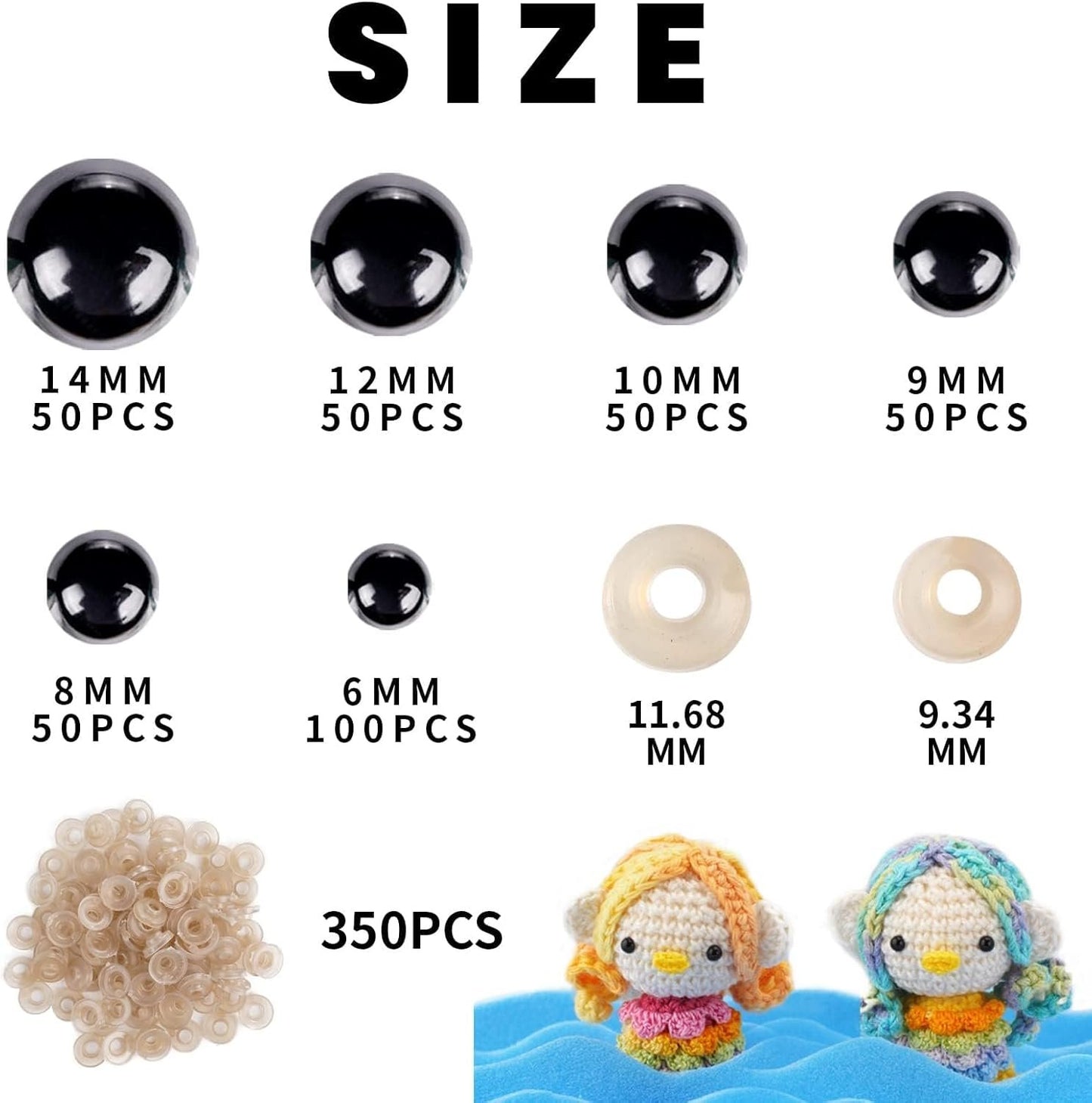 MUCUNNIA 700 PCS 6-14 MM Safety Eyes Crochet with Washers and Size Tools Crochet Eyes for Animals Safety Eyes Amigurumi for Crochet Animals Craft Eyes for DIY Making Soft Toy Easter