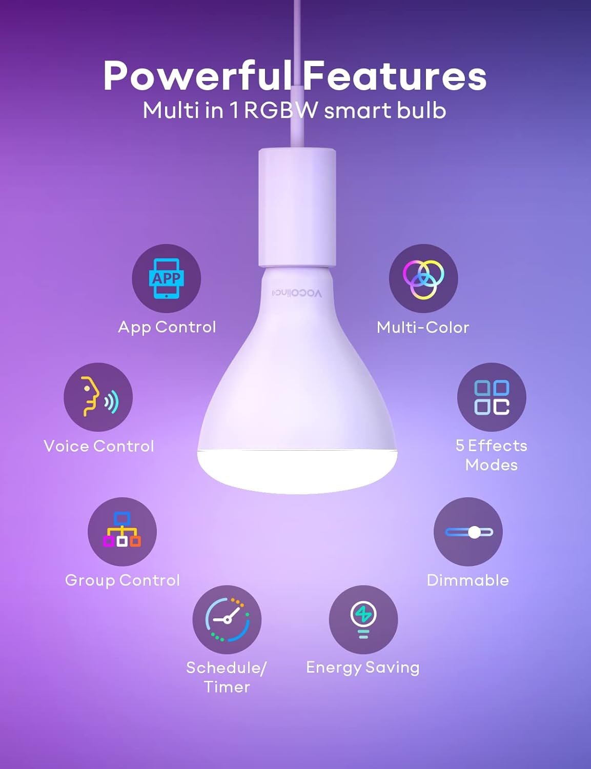 VOCOlinc Smart Light Bulbs 2Pack, RGBW Color Changing Light Bulb Works with Alexa, Apple Homekit and Google Home, BR30 Smart WiFi LED Bulb, 2200K-7000K Dimmable, 800 Lumens 9.5W (60W Equivalent) E26