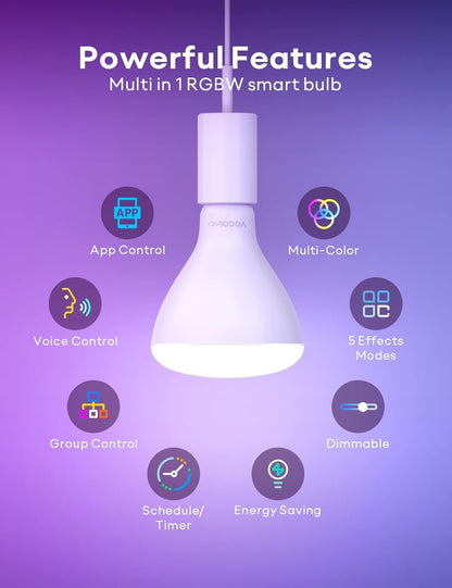 VOCOlinc Smart Light Bulbs 2Pack, RGBW Color Changing Light Bulb Works with Alexa, Apple Homekit and Google Home, BR30 Smart WiFi LED Bulb, 2200K-7000K Dimmable, 800 Lumens 9.5W (60W Equivalent) E26