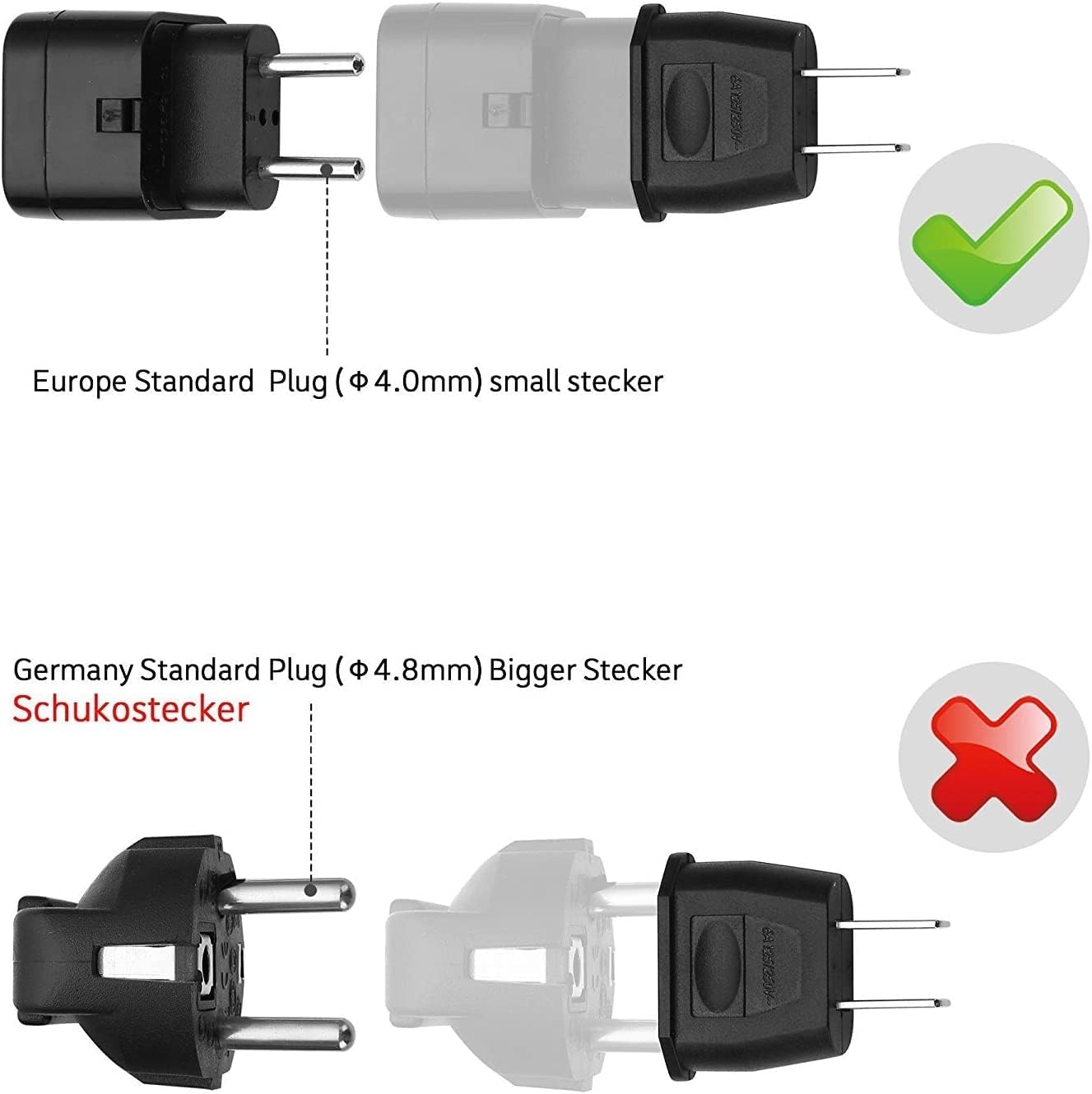 Aukru 3 x Universal Travel Adapter EU Plug to USA/American Canada China Japan Mexico Canada Black